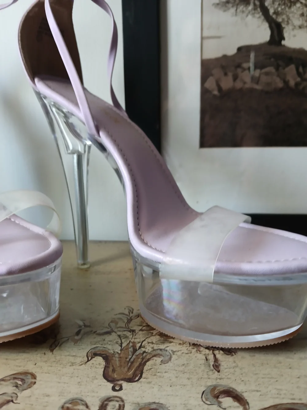 Chase + Chloe Lilac Lace-Up Platform Heels with Clear Platform